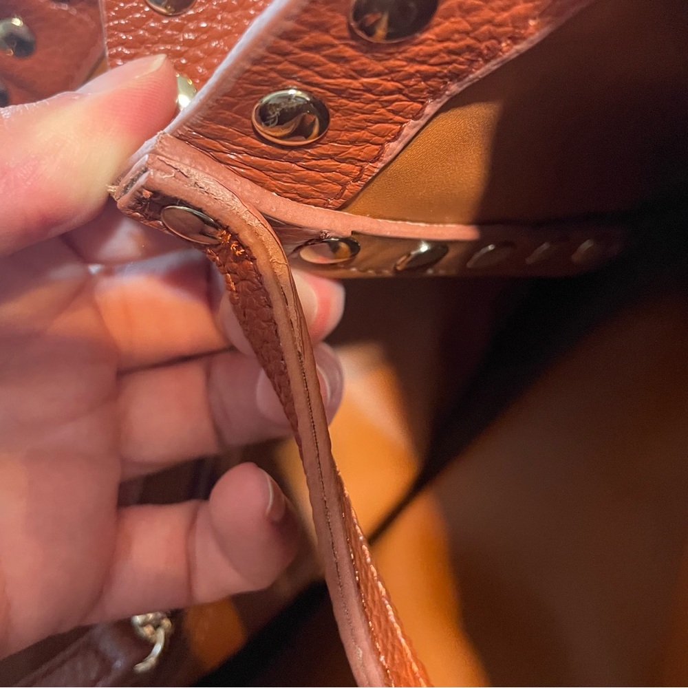 LAGGO Remy Cognac Tan Leather Studded Tassel Tote Bag - Picture 12 of 15